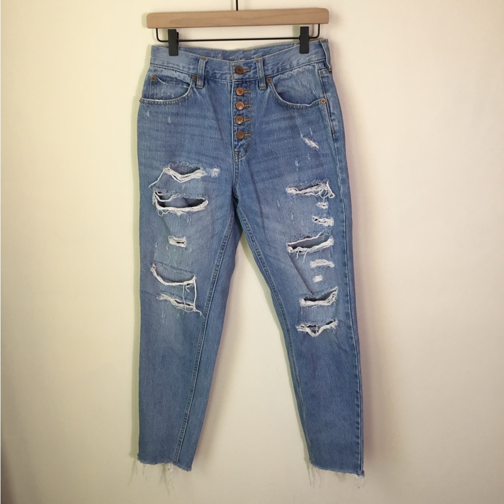 Free People Button Fly High Rise Distressed Denim Jeans